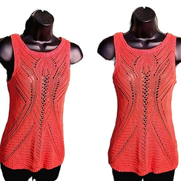 ❤️89th & Madison Orange Crochet Sleeveless Shirt💎 - Picture 2 of 2